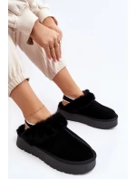 Kožené Semišové Pantofle Dámské Na Platformě S Kožešinou Černé model 21638818 - Boto