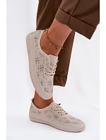 Kožené Ažurové Dámské Polobotky model 22101360 Béžové - S.Barski Kožené Ažurové Dámské Polobotky model 22101360 Béžové - S.Barski