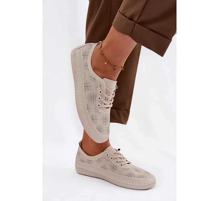 Kožené Ažurové Dámské Polobotky model 22101360 Béžové - S.Barski Kožené Ažurové Dámské Polobotky model 22101360 Béžové - S.Barski