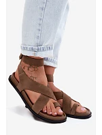 Plochá sandály z přírodního semiše D&A CR61-3049 tmavě béžové