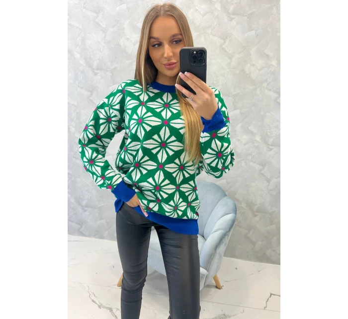 Svetr s geometrickým motivem zelený