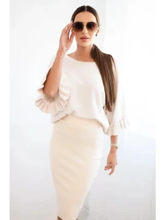 Dámská sukně z  úpletu béžová model 21407179 - K-Fashion