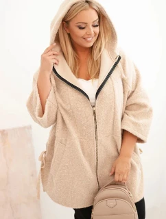 Dámský kabát Plus Size s kapucí a zipem béžový