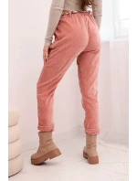 Dámské kalhoty z viskózy s šátkovým pásem tmavě růžové Dámské kalhoty z viskózy s šátkovým pásem tmavě růžové