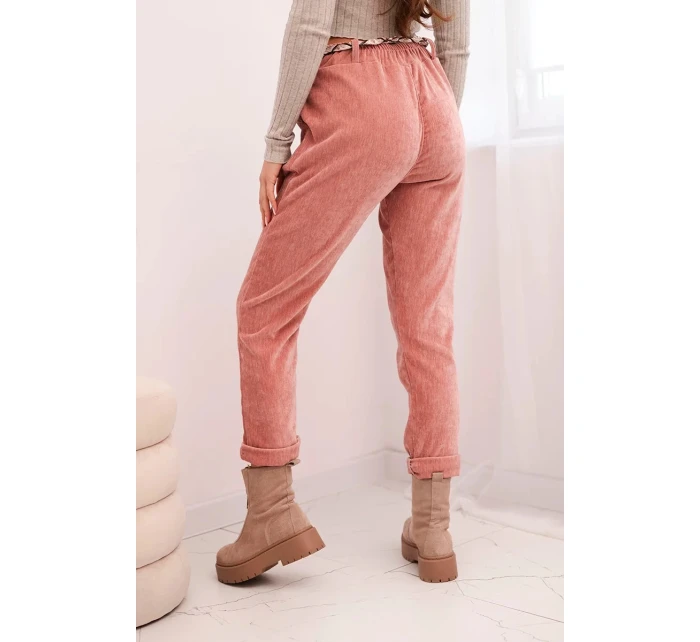 Dámské kalhoty z viskózy s šátkovým pásem tmavě růžové Dámské kalhoty z viskózy s šátkovým pásem tmavě růžové