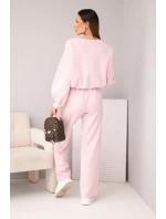 Dámský komplet máslová mikina s broží a kalhoty s model 21949312 nohavicí tmavě pudrově růžová - K-Fashion