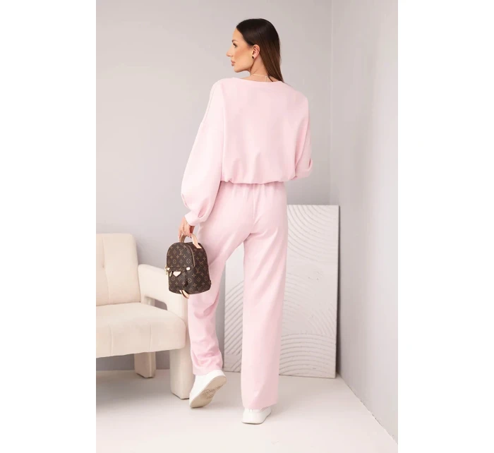 Dámský komplet máslová mikina s broží a kalhoty s model 21949312 nohavicí tmavě pudrově růžová - K-Fashion