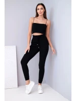 Dámské teplákové kalhoty s vysokým pasem a šňůrkou černé Dámské teplákové kalhoty s vysokým pasem a šňůrkou černé