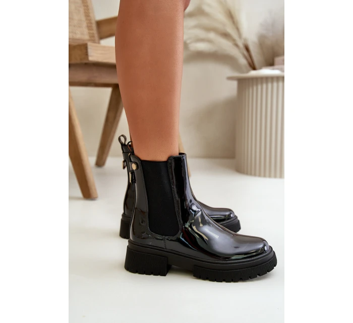 Lakové boty s zipem na kotníku černé Groesta