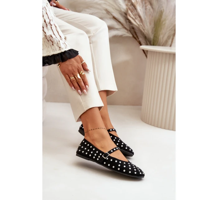 Zdobené baleríny s páskem eko černé model 21670629 - Boto