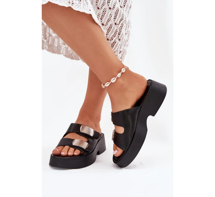 Dámské pantofle s pásky eko kůže černé Falenisse