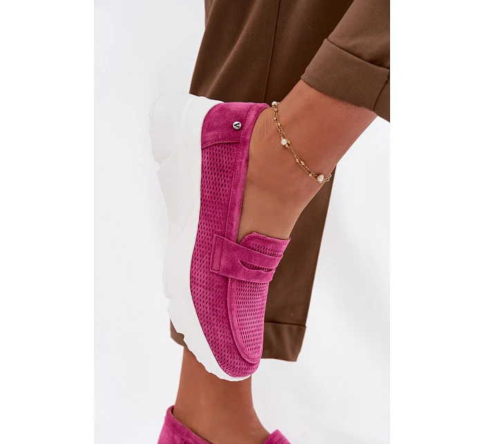 Dámské mokasiny z přírodního semiše na platformě model 22069604 Fuchsiová - VINCEZA