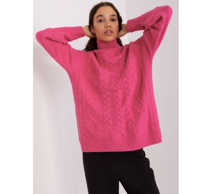 Tmavě růžový dámský svetr s kabelkami a rolákem