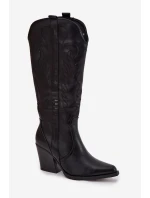 Dámské zateplené kozačky kovbojky na podpatku Zareen – černé, eko kůže