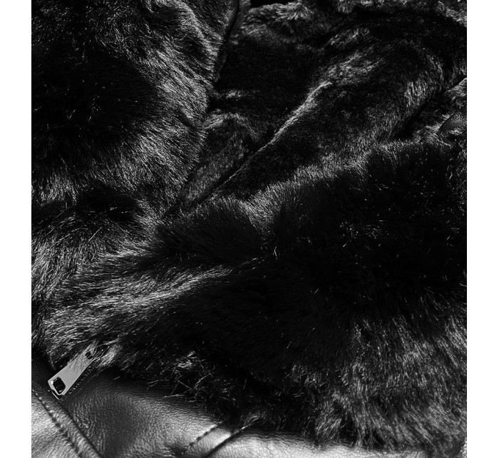 Černá bunda ramoneska s kožešinovou podšívkou (B9736)