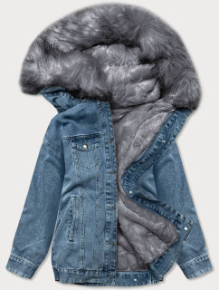 Světle modro-šedá dámská džínová bunda s kožešinovou odepínací podšívkou (BR9588-5009)