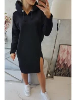 Šaty s kapucí a bočním rozparkem černé Šaty s kapucí a bočním rozparkem černé