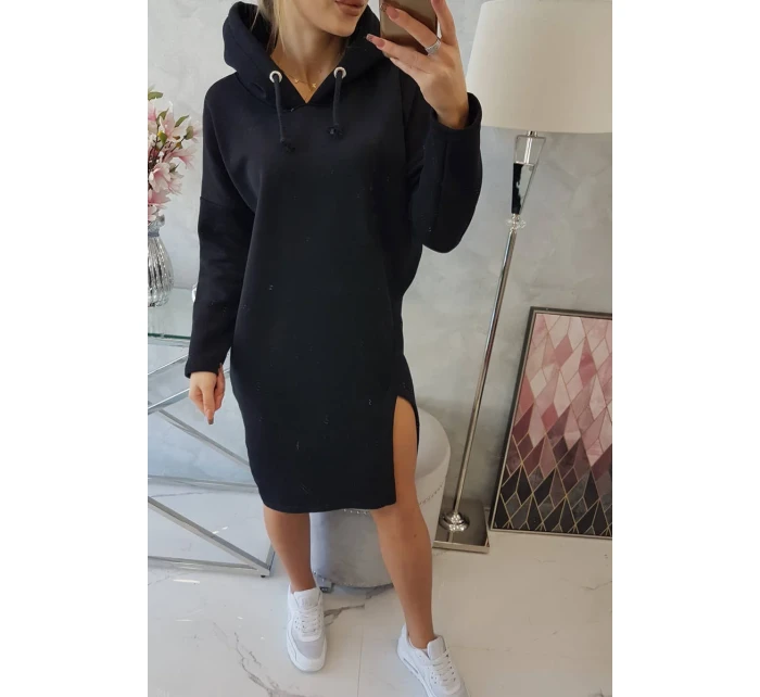 Šaty s kapucí a bočním rozparkem černé Šaty s kapucí a bočním rozparkem černé