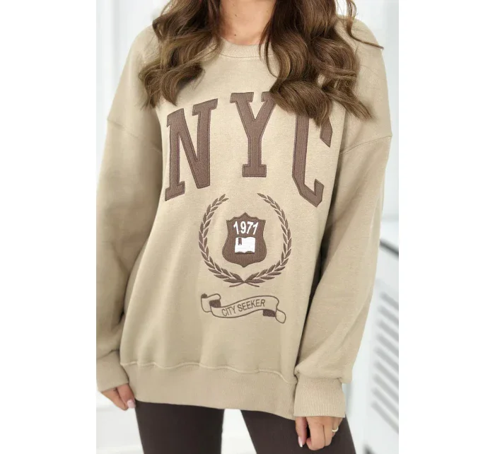 Bavlněná souprava, zateplená mikina + legíny světle béžová