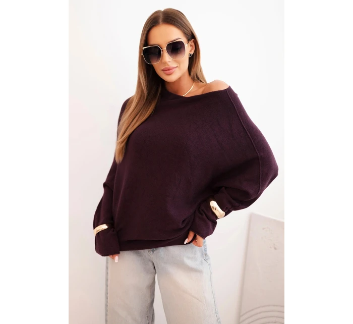 Dámský asymetrický viskózový svetr netopýří tmavě fialový