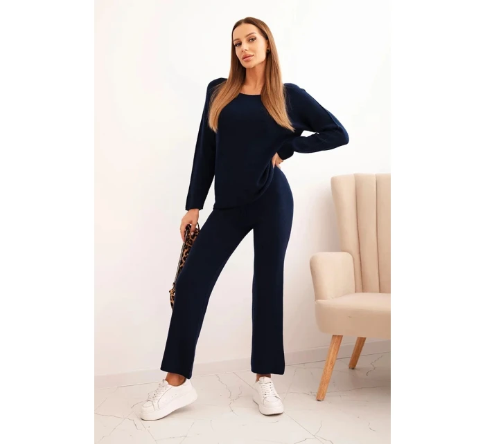 Dámský svetr s širokými nohavicemi a dlouhým rukávem modrý