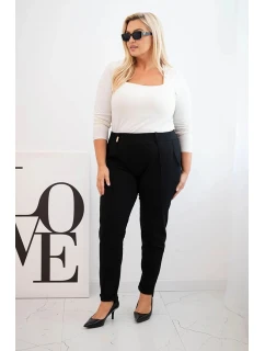 Dámské bavlněné kalhoty Plus Size s elastickým pasem černé