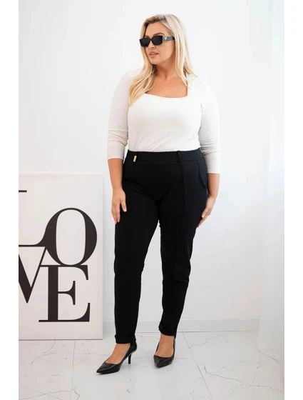 Dámské bavlněné kalhoty Plus Size s elastickým pasem černé Dámské bavlněné kalhoty Plus Size s elastickým pasem černé