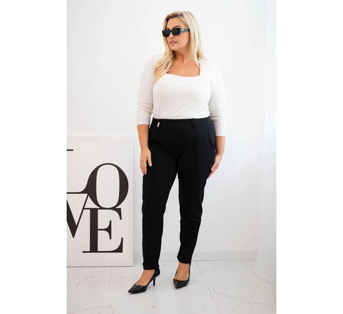 Dámské bavlněné kalhoty Plus Size s elastickým pasem černé Dámské bavlněné kalhoty Plus Size s elastickým pasem černé