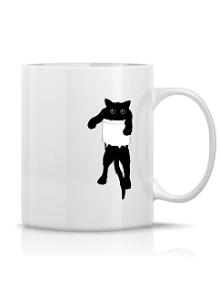 KOČKA V KAPSE - klasický bílý keramický hrníček 300 ml