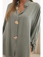 Dámská košile s viskózou a ozdobnými knoflíky a límcem khaki