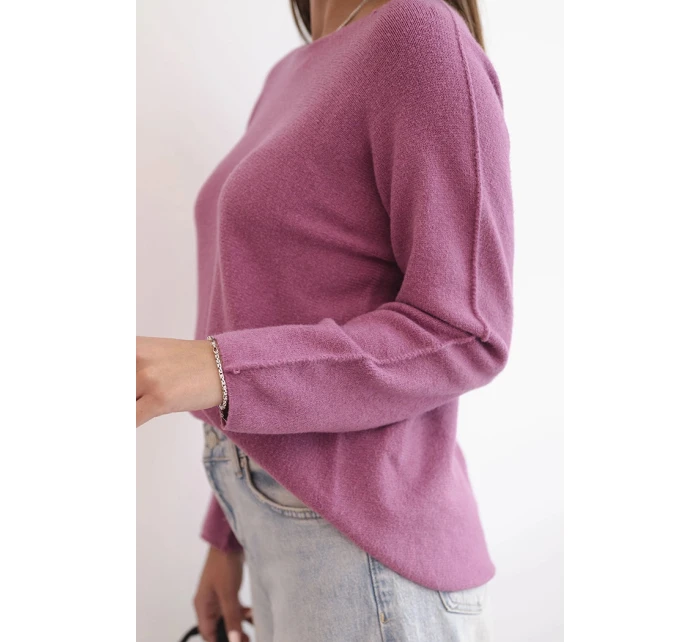 Dámský svetr z viskózy s dlouhým rukávem a kulatým výstřihem tmavě růžový Dámský svetr z viskózy s dlouhým rukávem a kulatým výstřihem tmavě růžový