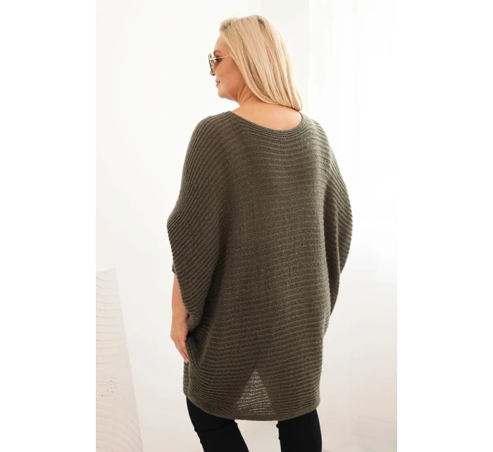 Dámský svetr Plus Size s mohair pončo khaki Dámský svetr Plus Size s mohair pončo khaki