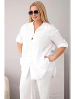 Dámský komplet Plus Size s košilí na knoflíky a kalhotami se širokými nohavicemi bílý model 22069915 - K-Fashion