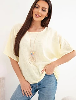 Dámská bavlněná oversize halenka s krátkým rukávem žlutá