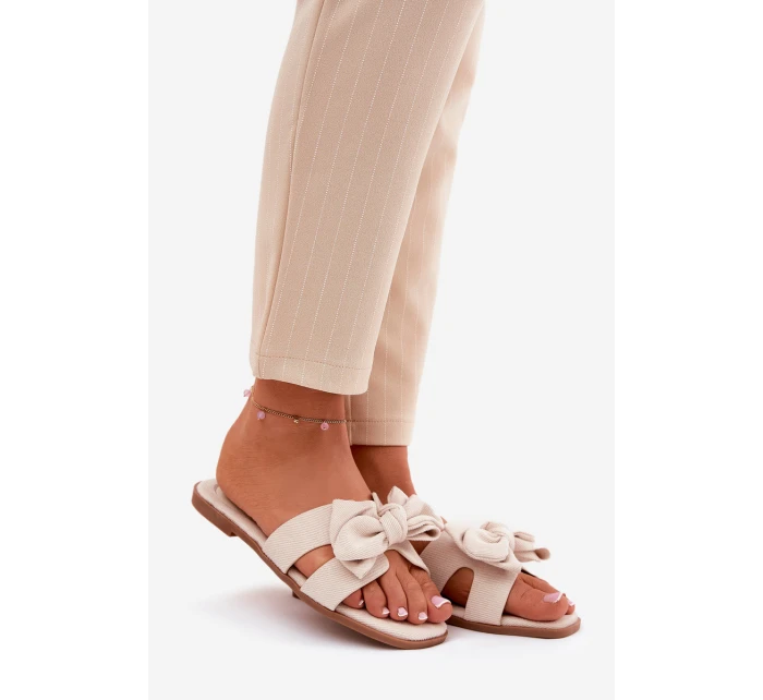 Plné Dámské Pantofle S Mašlí Béžové model 21688585 - Boto