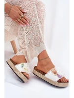 Dámské sandály s květinami platforma s pletením bílé Zenvanis Dámské sandály s květinami platforma s pletením bílé Zenvanis