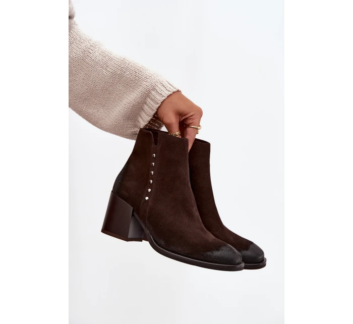 Dámské kotníkové boty z přírodního semiše na podpatku Zazoo 1136 čokoládové