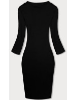 Černé dámské vypasované žebrované šaty s kulatým výstřihem (5131)