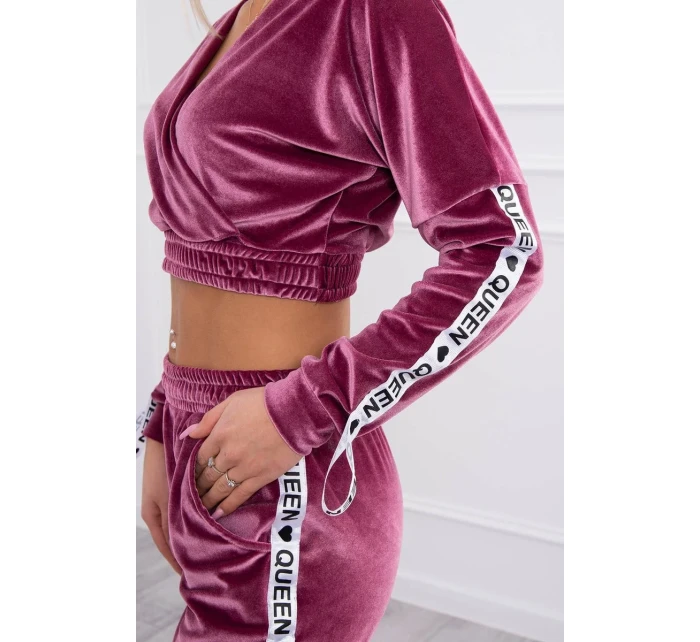 Velurová souprava s nápisem Queen tmavě růžová Velurová souprava s nápisem Queen tmavě růžová