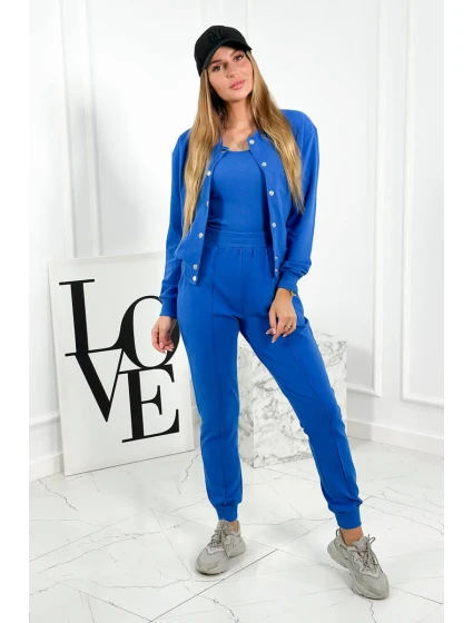 Set 3 v 1 mikina s cvočky + top + kalhoty chrpa modrá