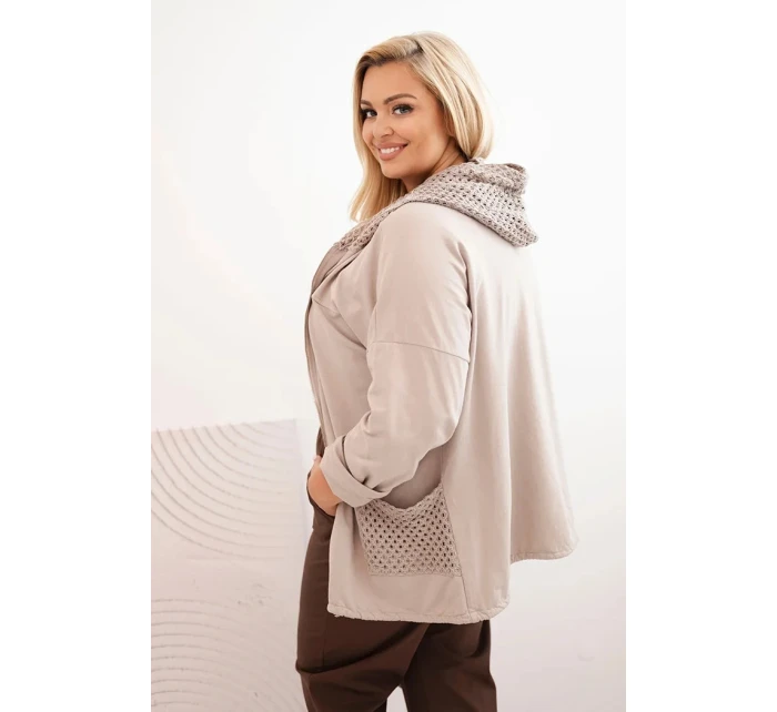 Dámská mikina Plus Size bavlněná oversize s dlouhým rukávem béžová
