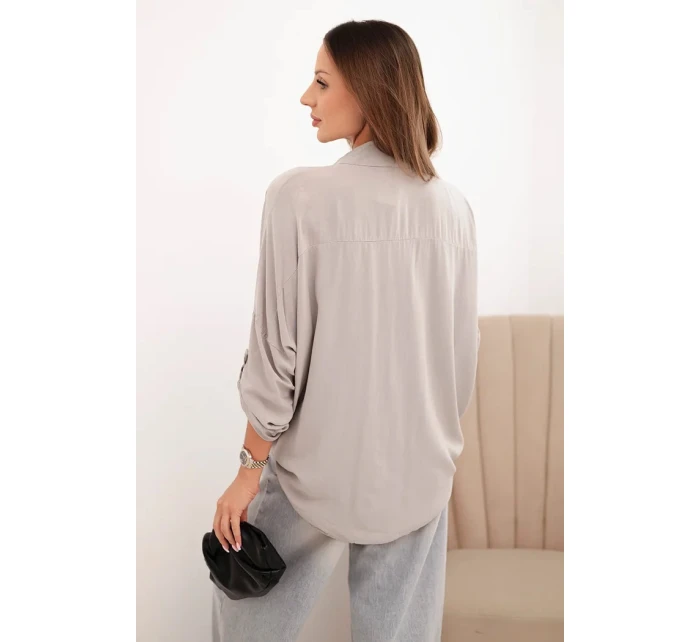 Dámská košile s viskózou a ozdobnými knoflíky a límečkem tmavě béžová