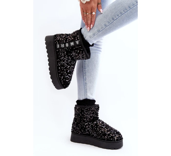 Dámské sněžné boty s platformou zdobenou třpytky černé Silmo Dámské sněžné boty s platformou zdobenou třpytky černé Silmo