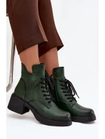 Dámské kožené kotníkové boty na klínu s vyhříváním Vinceza 39950 tmavě zelené