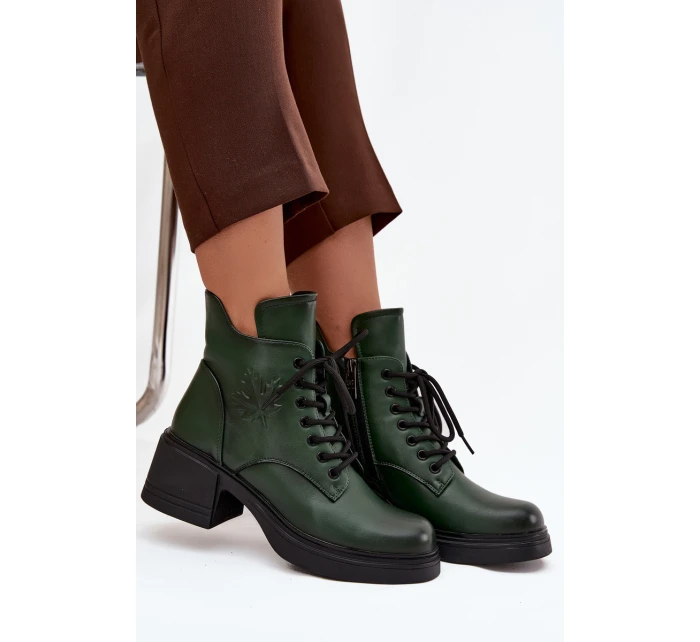 Dámské kožené kotníkové boty na klínu s vyhříváním Vinceza 39950 tmavě zelené