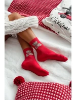Dámské Vánoční Ponožky Medvídek v model 21780624 Santa Červené - Milena Dámské Vánoční Ponožky Medvídek v model 21780624 Santa Červené - Milena