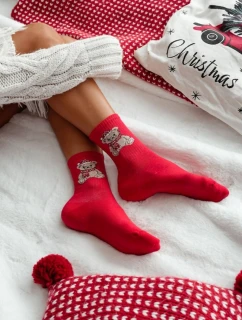 Dámské Vánoční Ponožky Medvídek v model 21780624 Santa Červené - Milena