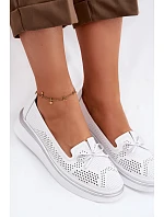 Kožené Prodyšné Polobotky Na Platformě S.Barski LR61-7043 Bílé Kožené Prodyšné Polobotky Na Platformě S.Barski LR61-7043 Bílé