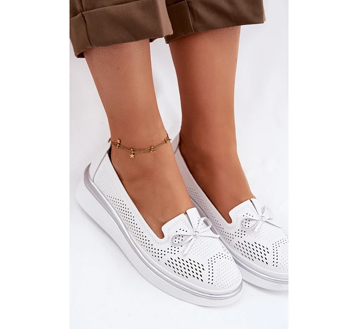 Kožené Prodyšné Polobotky Na Platformě S.Barski LR61-7043 Bílé Kožené Prodyšné Polobotky Na Platformě S.Barski LR61-7043 Bílé