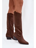 Dámské kotníkové kovbojky na podpatku Esmira z eko‑zamszu – hnědé Dámské kotníkové kovbojky na podpatku Esmira z eko‑zamszu – hnědé